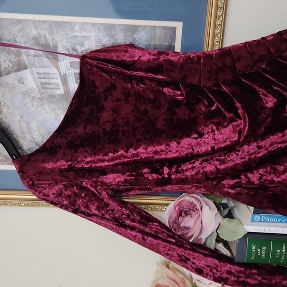 Eliza J Velvet Wine color One Sleeve Dress Date Night Formal  Sexy Flirty - Picture 5 of 11